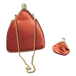 Judith Lieber Couture Vintage Satin Crystal Crown Pearl Evening Bag & Coin Purse